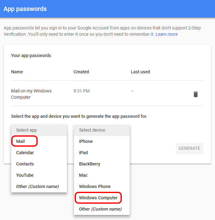 google imap account settings for outlook
